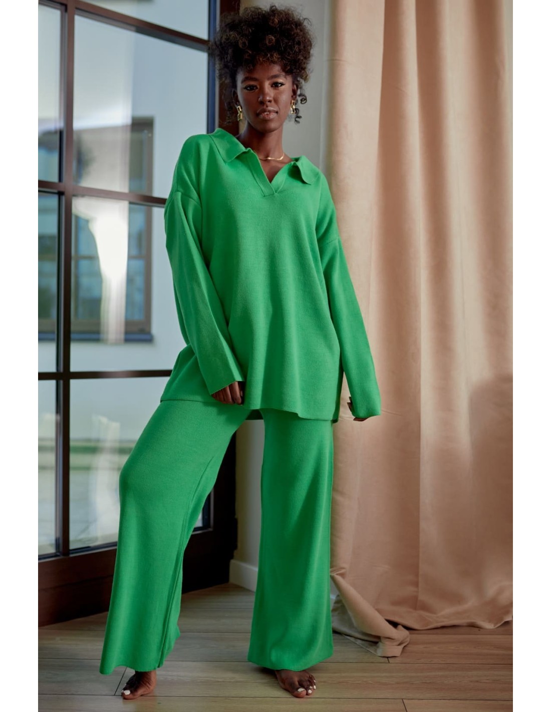 Women\'s knitted set with wide pants, green 222217 - Online store - Boutique